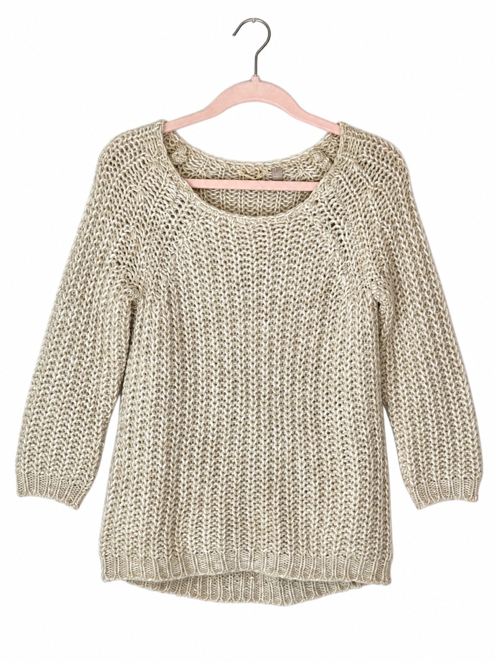 Anthropologie Knitted & Knotted Sun Stitch Sequin Open Knit Sweater S